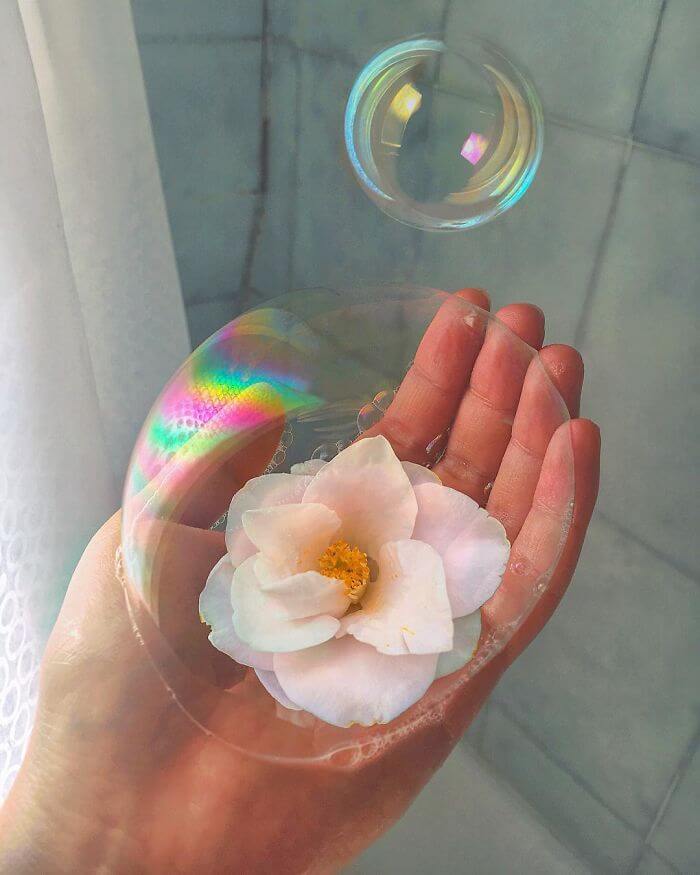 совмещение мыльных пузырей и цветов, фото 14